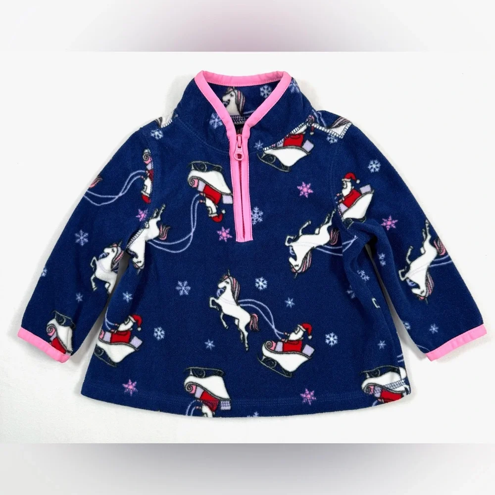 OSHKOSH B’GOSH Baby Girls’ Cozie Santa Unicorn Fleece Quarter Zip Jacket Size 6M